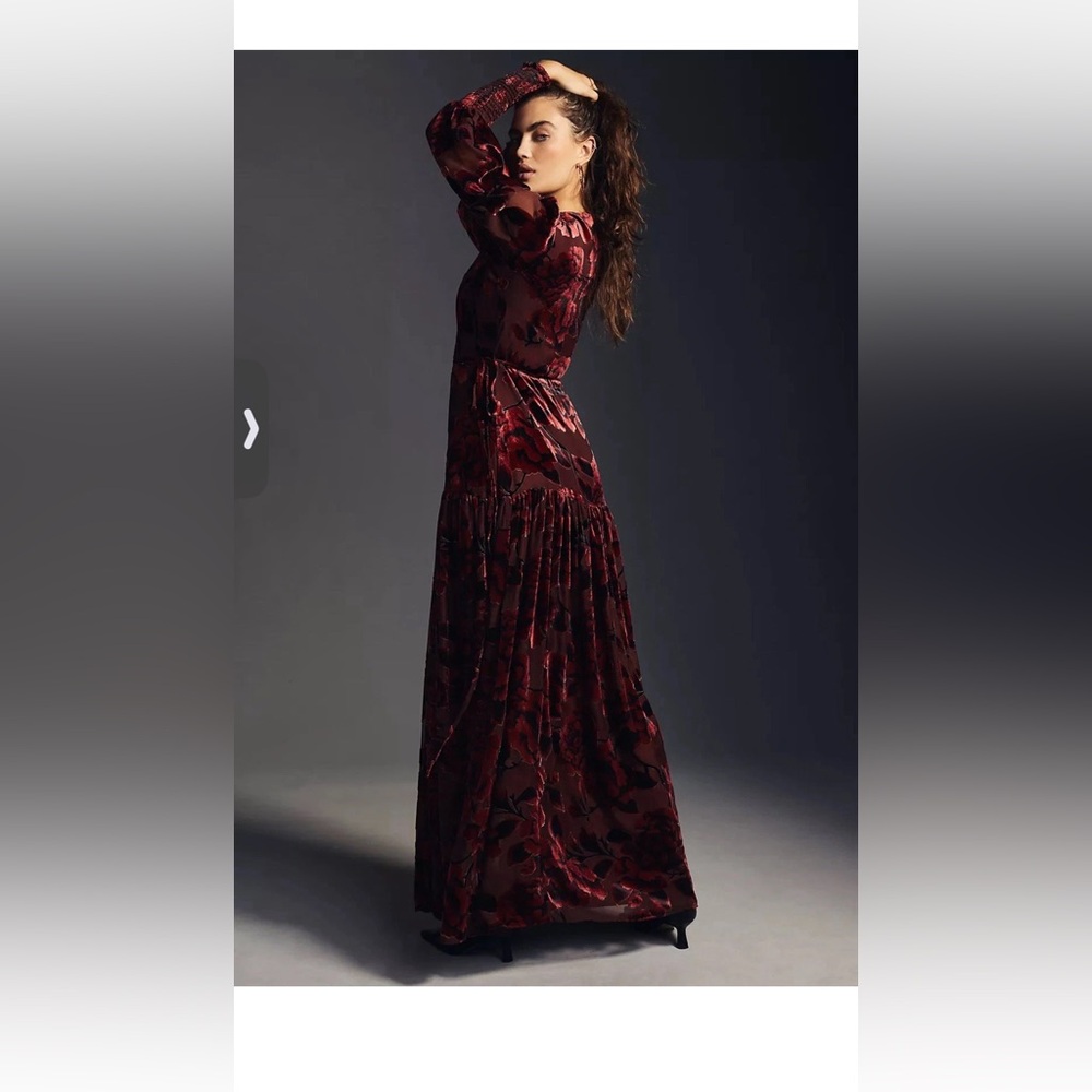 Women's Black Floral Velvet Wrap Maxi Dress | S - Picture 5 of 12